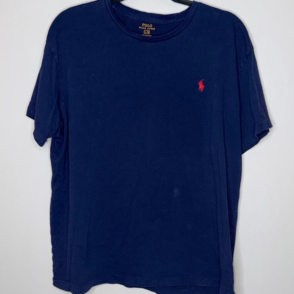 Polo Ralph Lauren Mens Size Large Navy Blue Red Pony Short Sleeve Cotton Tshirt